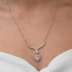 Collier femme en argent et pierre de zircon rose en forme de cœur