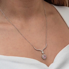 Collier femme en argent et pierre de zircon rose en forme de cœur