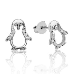 Boucles d'oreilles à tige en argent en forme de pingouin