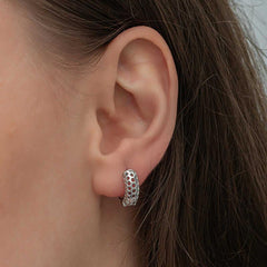 Silver Honeycomb Patterned Hoop Women's Earrings