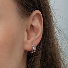 Silver Honeycomb Patterned Hoop Women's Earrings
