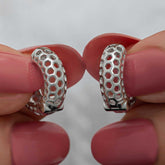 Silver Honeycomb Patterned Hoop Women's Earrings