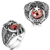 Silver Police Academy Red Stone Men's Ring