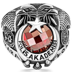 Silver Police Academy Red Stone Men's Ring
