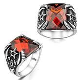 Silver Police Special Operations Red Stone Men's Ring