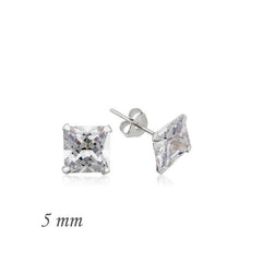 Boucles d'oreilles carrées en argent avec pierre unique en zircon - 5 mm