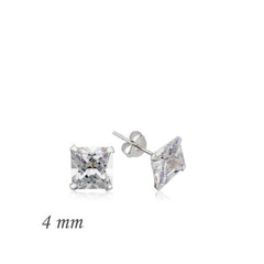 Boucles d'oreilles carrées en argent avec pierre unique en zircon - 4 mm