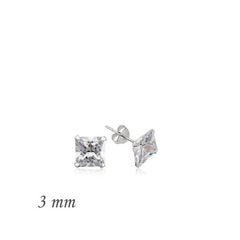 Boucles d'oreilles carrées en argent avec pierre unique en zircon - 3 mm