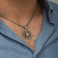 Silver Compass Unisex Necklace