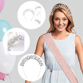 Nessiworld Silver Color Crystal Stone Shiny Birthday Queen Written Queen Crown 16x17 cm