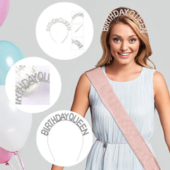 Nessiworld Silver Color Crystal Stone Shiny Birthday Queen Written Queen Crown 16x17 cm