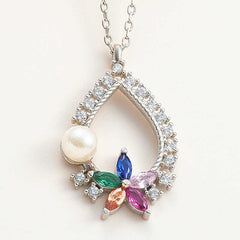 Silver Color Stone Flower Women's Necklace