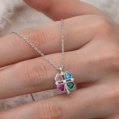 Silver Color Stone Heart Figured Clover Necklace