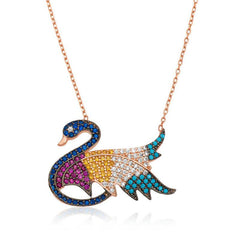 Silver Color Stone Swan Necklace