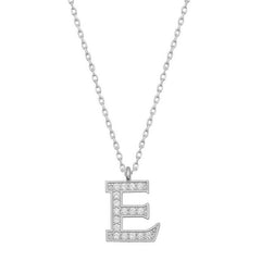 Collier femme lettre E en argent rhodié