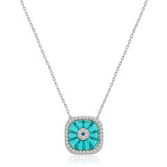 Silver Rhodium Square Glass Eye Evil Eye Women's Necklace
