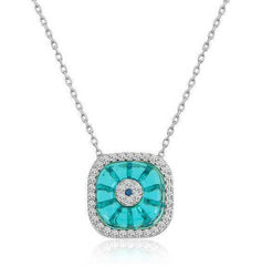 Silver Rhodium Square Glass Eye Evil Eye Women's Necklace