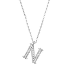 Collier pour femme en argent rhodié avec lettre N