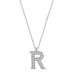 Collier femme lettre R en argent rhodié
