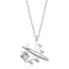 Silver Rhodium Single Stone Airplane Women's Necklace