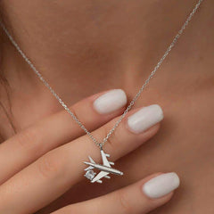 Silver Rhodium Single Stone Airplane Women's Necklace
