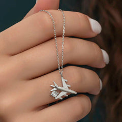 Silver Rhodium Single Stone Airplane Women's Necklace