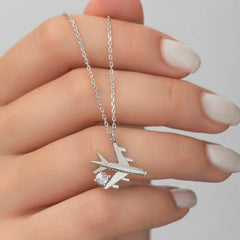 Silver Rhodium Single Stone Airplane Women's Necklace