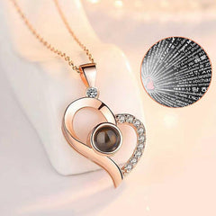 Silver Rose 100 Languages I Love You Heart Necklace