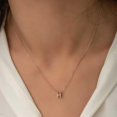 Silver Rose 3D Letter H Women's Necklace