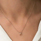 Silver Rose 3D Letter H Women's Necklace