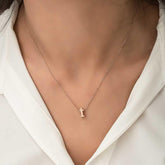 Silver Rose 3D Letter I Women's Necklace