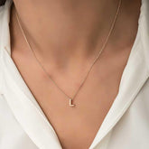 Silver Rose 3D Letter L Women's Necklace