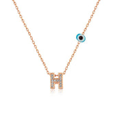 Silver Rose 3D Evil Eye Letter Women's Necklace