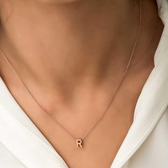 Silver Rose 3D Letter R Women's Necklace