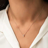 Silver Rose 3D V Letter Women's Necklace