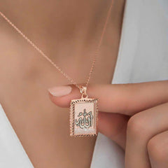 Silver Rose Allah Written Women's Necklace