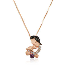 Silver Rose Mother and Baby Ladies Necklace