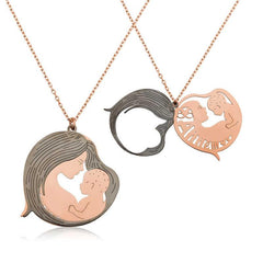 Silver Rose Mother and Baby Necklace