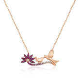 Silver Rose Mother and Baby Bird Women's Necklace