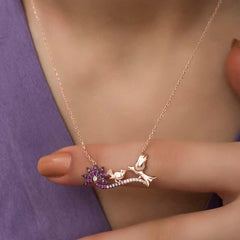 Silver Rose Mother and Baby Bird Women's Necklace
