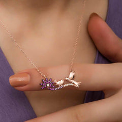 Silver Rose Mother and Baby Bird Women's Necklace