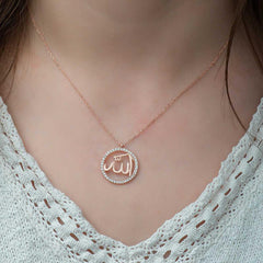 Silver Rose Arabic Allah Written Women's Necklace
