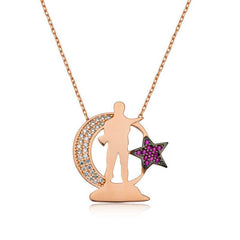 Silver Rose Moon Star Soldier Women's Necklace