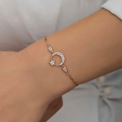Bracelet femme argent rose lune étoile