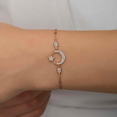 Bracelet femme argent rose lune étoile