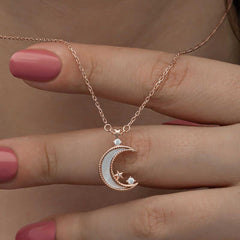 Silver Rose Moon Star Women's Necklace