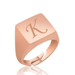 Silver Rose Adjustable Initial Knight Women's Ring