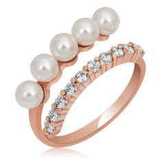 Silver Rose Adjustable Pearl Stone Women's Ring