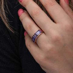 Silver Rose Baguette Amethyst Stone Women's Ring