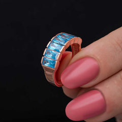 Silver Rose Baguette Aquamarine Stone Women's Ring